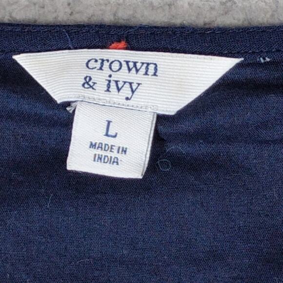 Crown & Ivy Dress Large Dark Blue with Colorful Fuzzy Pom Pom Texture Pullover - Picture 7 of 9